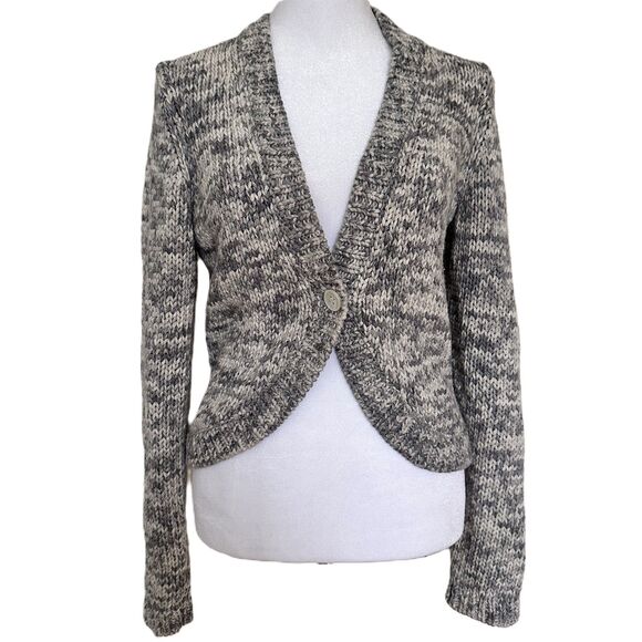 Chunky Knit Short Cardigan Size M Gray Y2K 100% Cotton - Picture 1 of 5